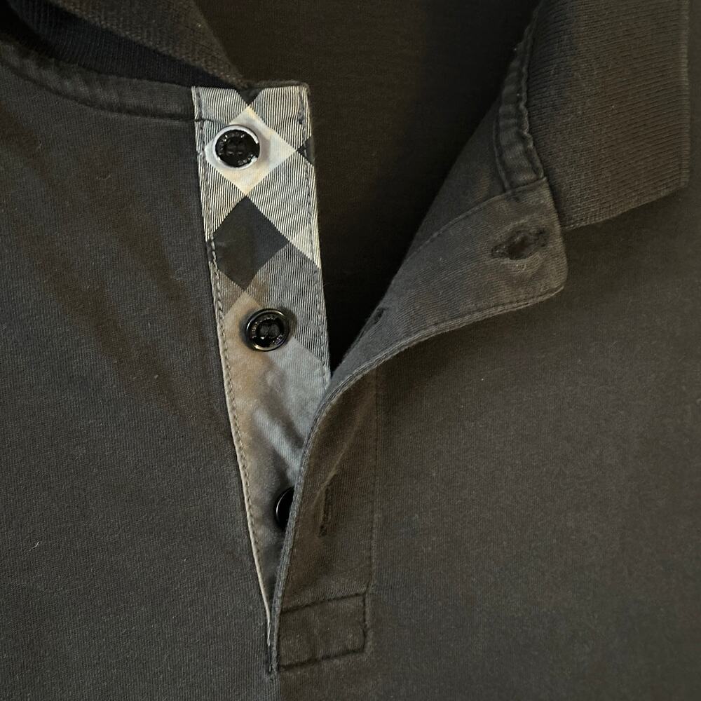 Burberry Brit Polo Shirt Mens Large Black Plaid Trim Old Money Designer Golf - Picture 3 of 8